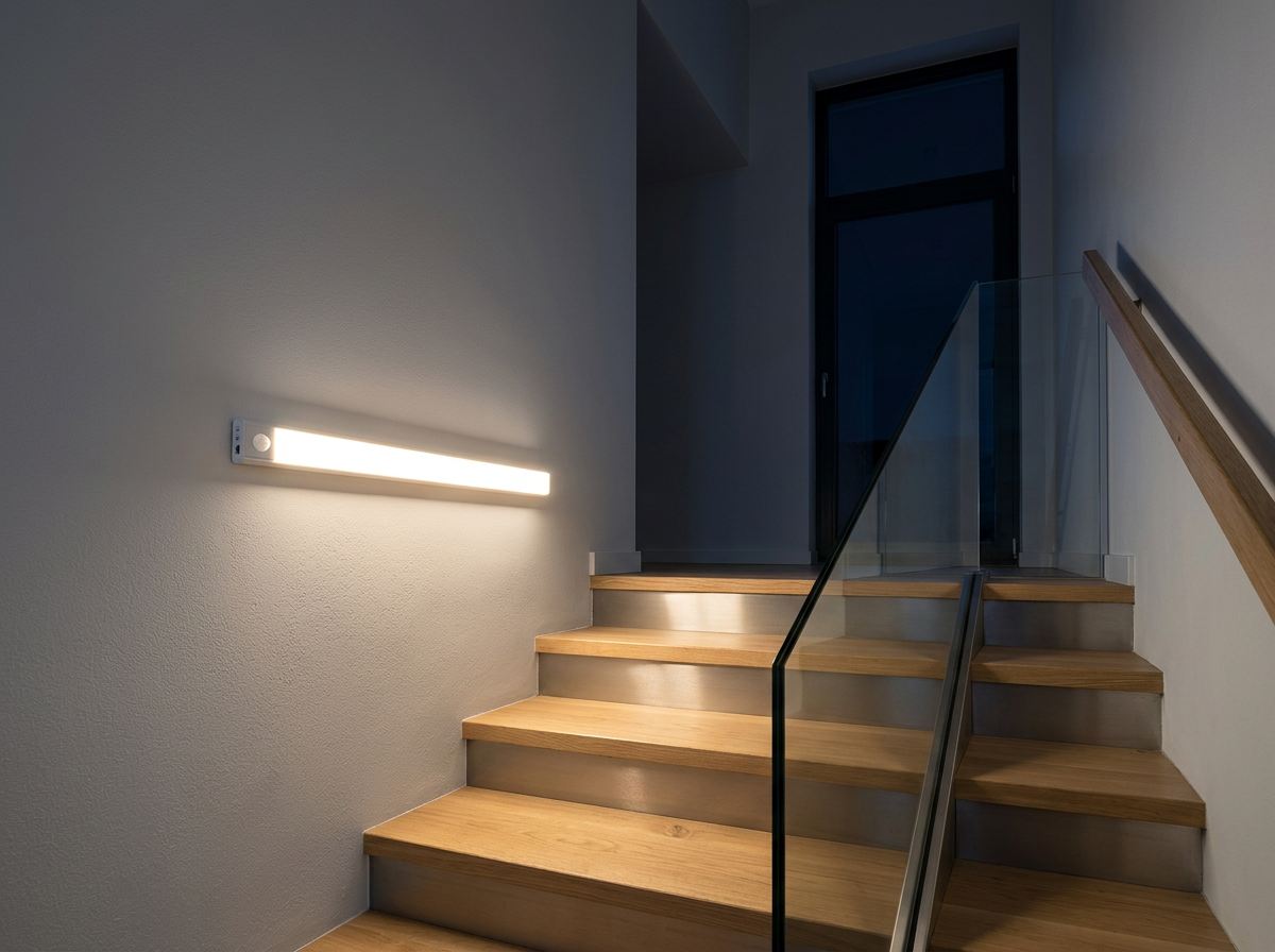 Stairs softly lit by Luma
