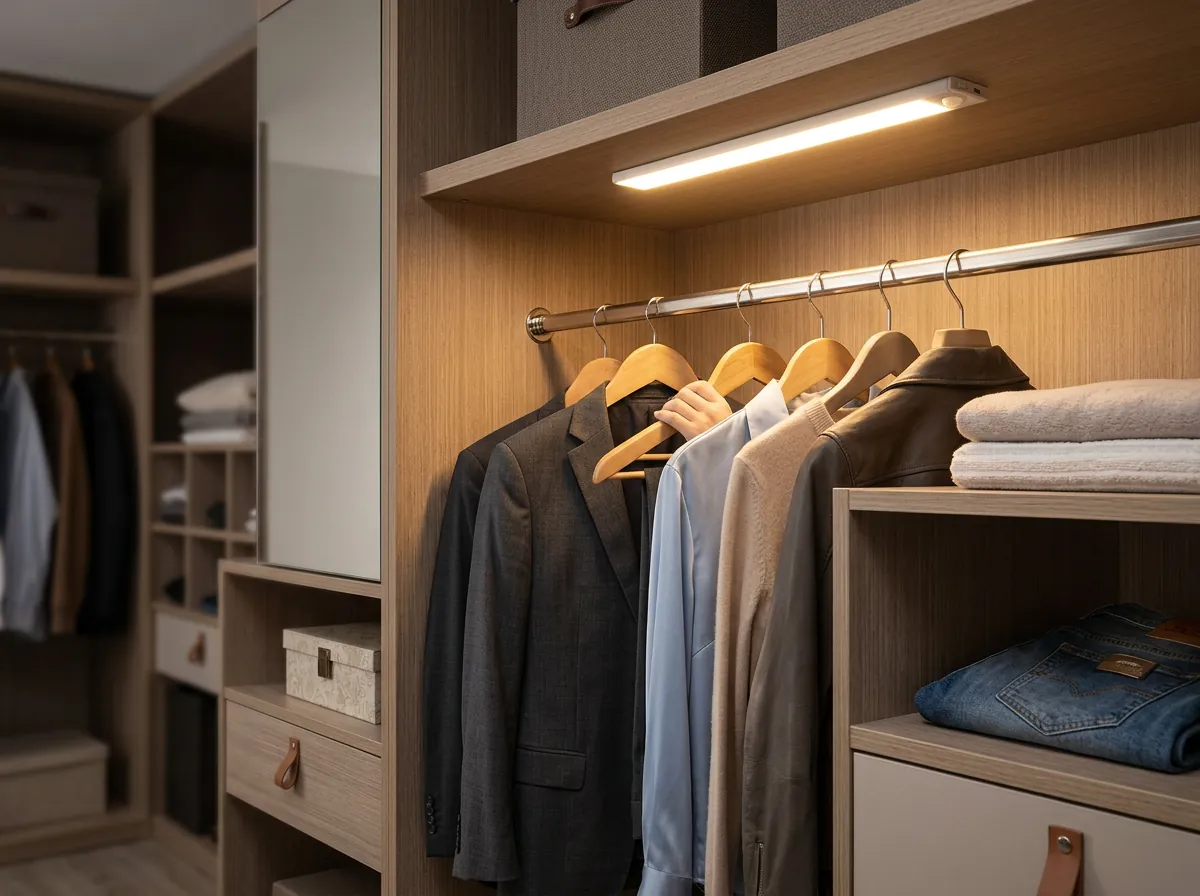 Luma lighting the inside of a wardrobe